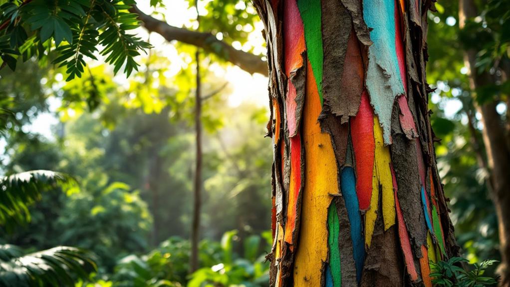 vibrant peeling multi colored tree bark
