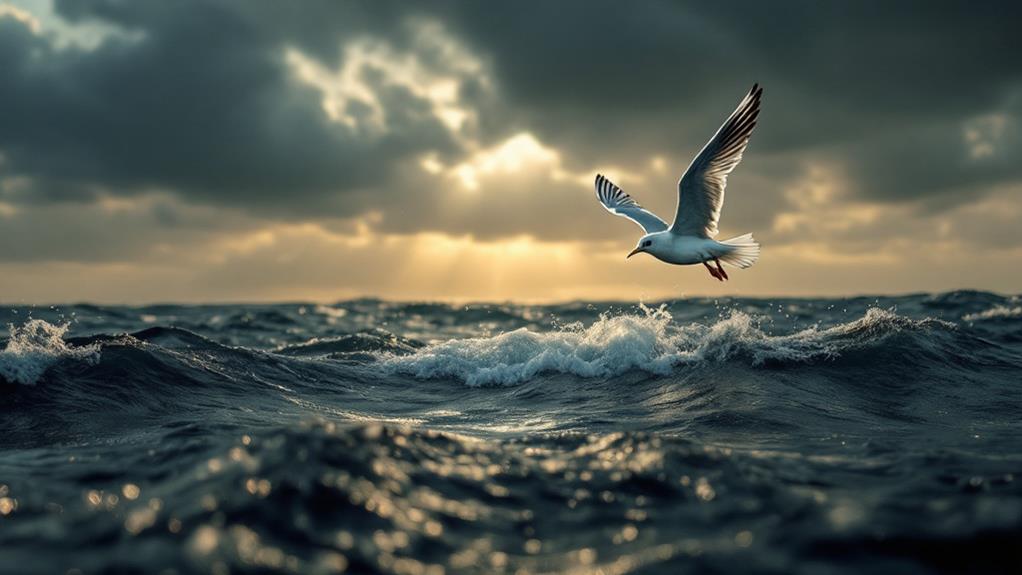 seabirds gracefully skimming wave surfaces