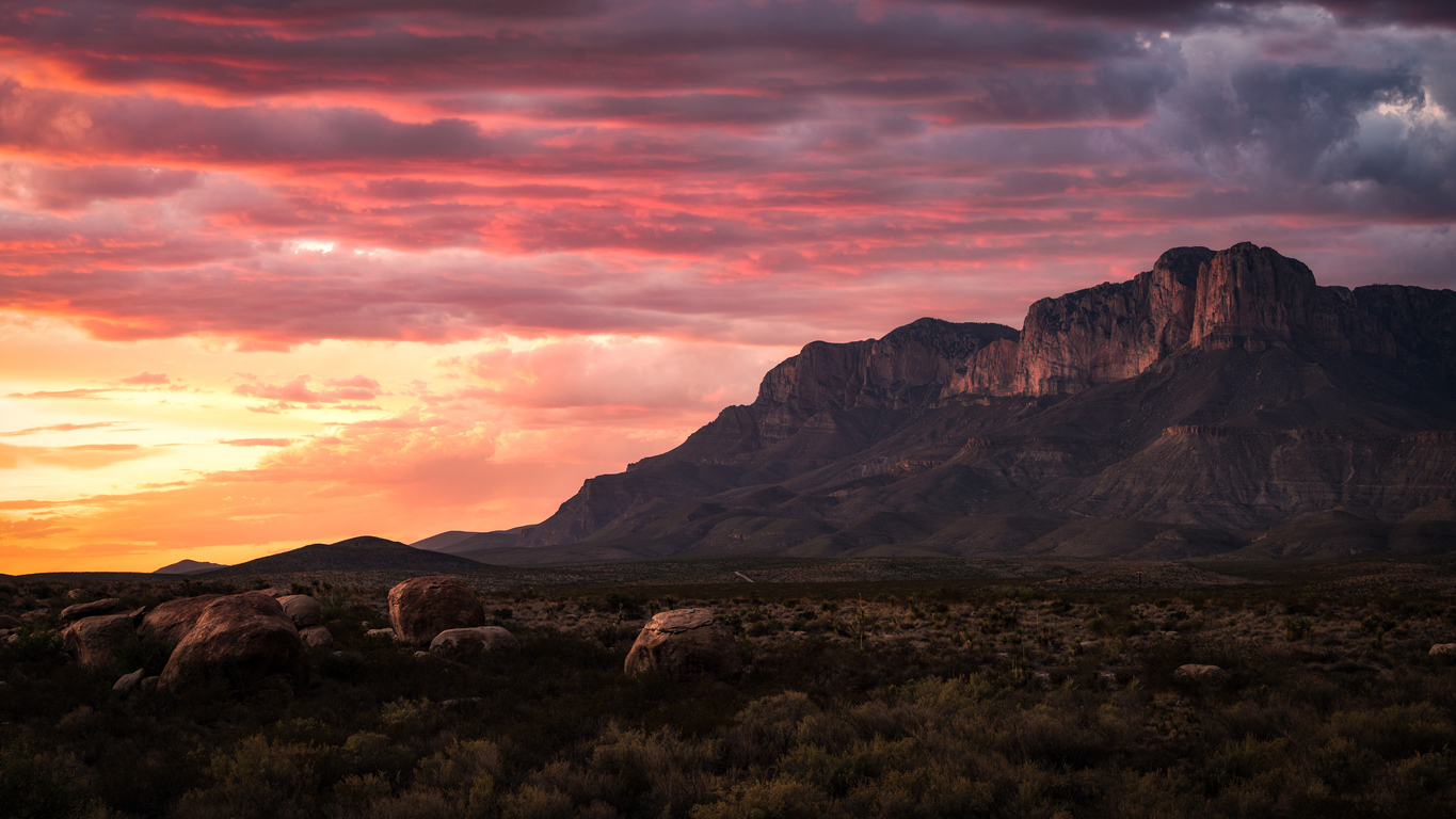 Mountain range against sunset sky in Guadalupe Mountain National Park