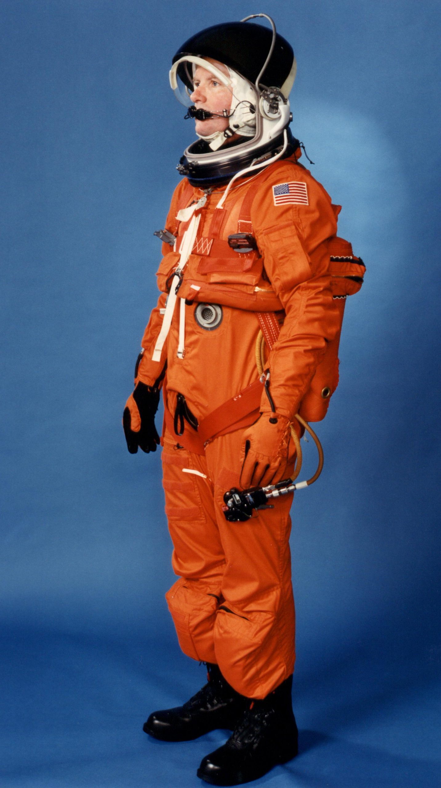 The launch entry suit modeled by a technician
