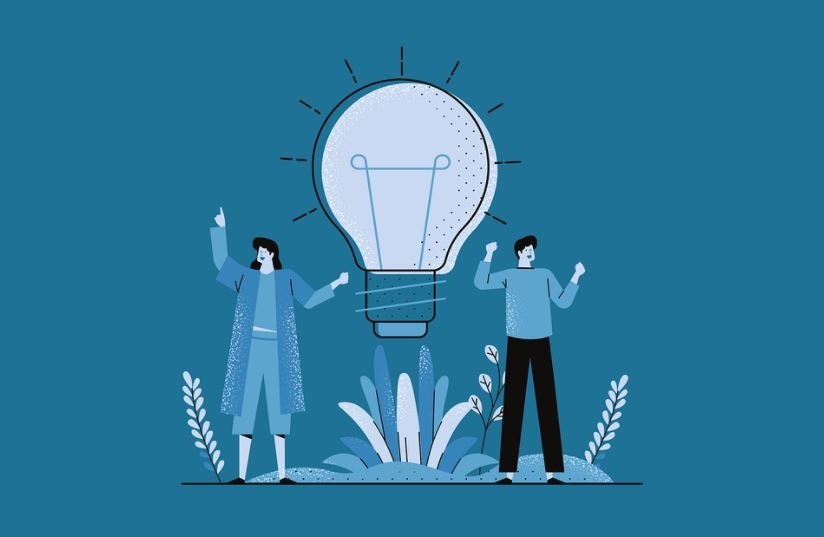 Illustration-of-two-people-and-light-bulb-with-some-trees