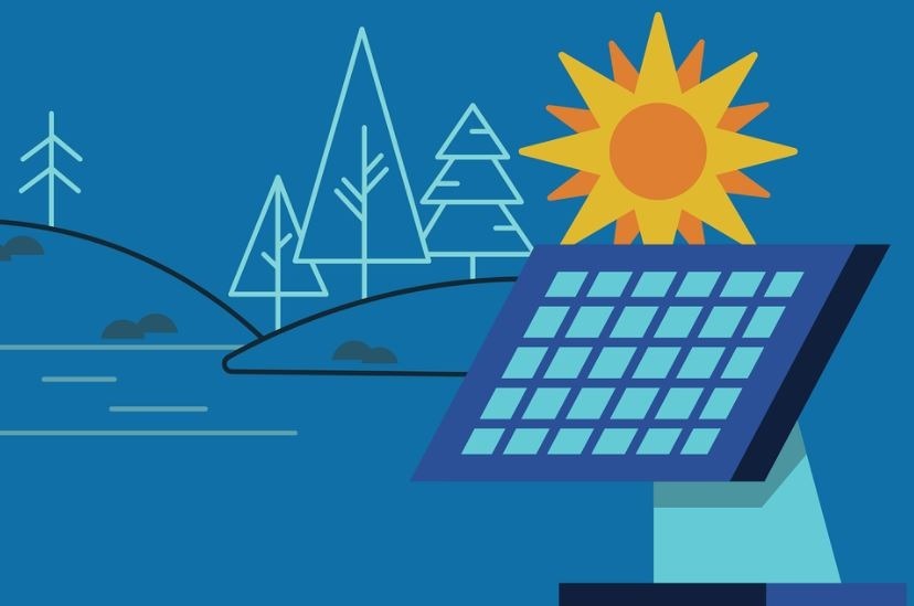 Illustration-showing-solar-panels-the-sun-and-trees